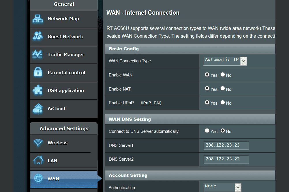 changing DNS on WiFi router 