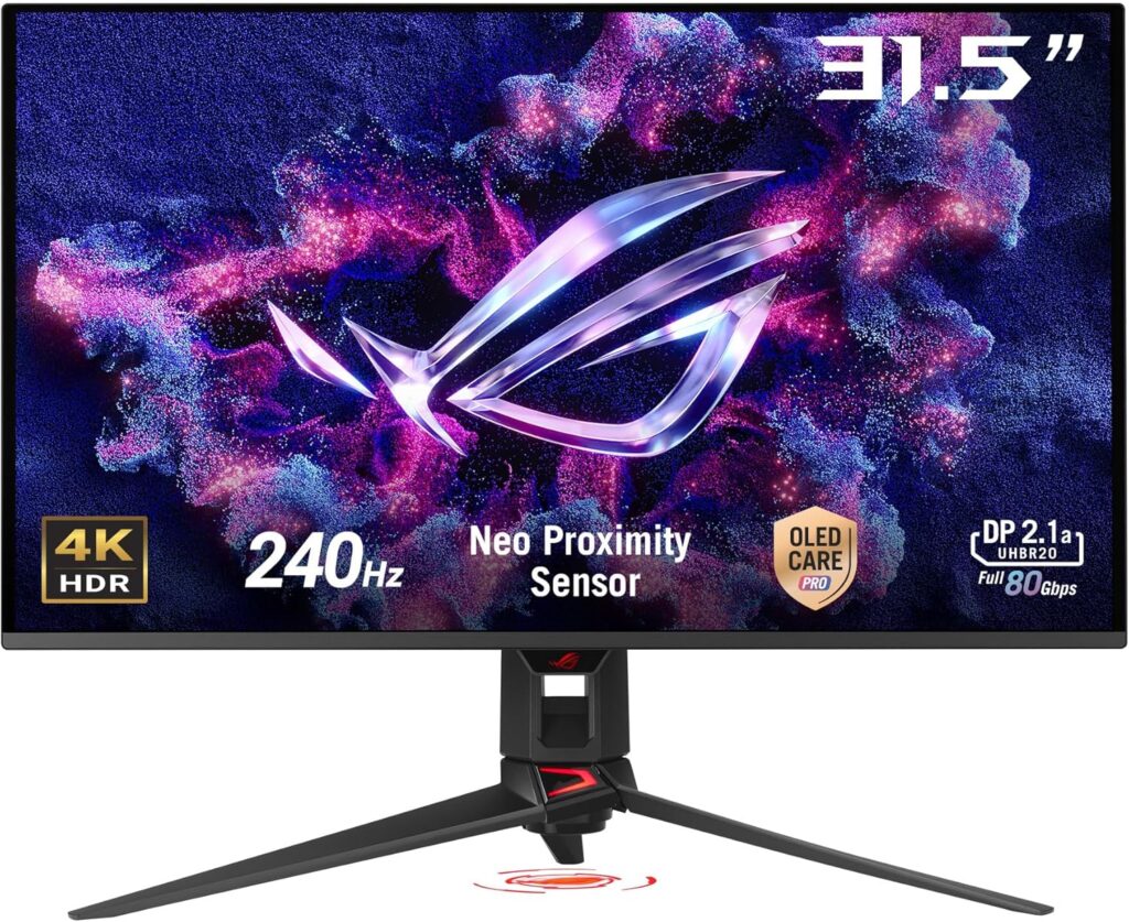 ASUS ROG Swift 32-inch 4K OLED gaming monitor with ultra fast refresh rate and high contrast display for immersive gaming