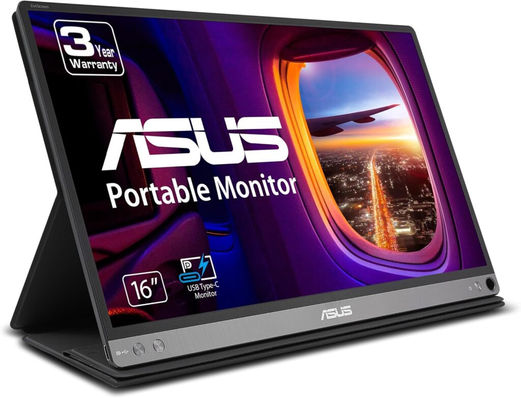 ASUS ZenScreen MB16AC 15.6 inch portable USB-C monitor for travel and remote work; Best External Monitors for Laptops 