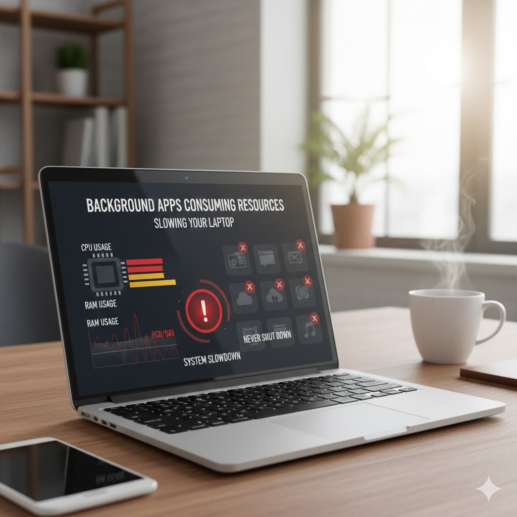 Background apps consuming CPU and RAM slowing laptop when never shut down