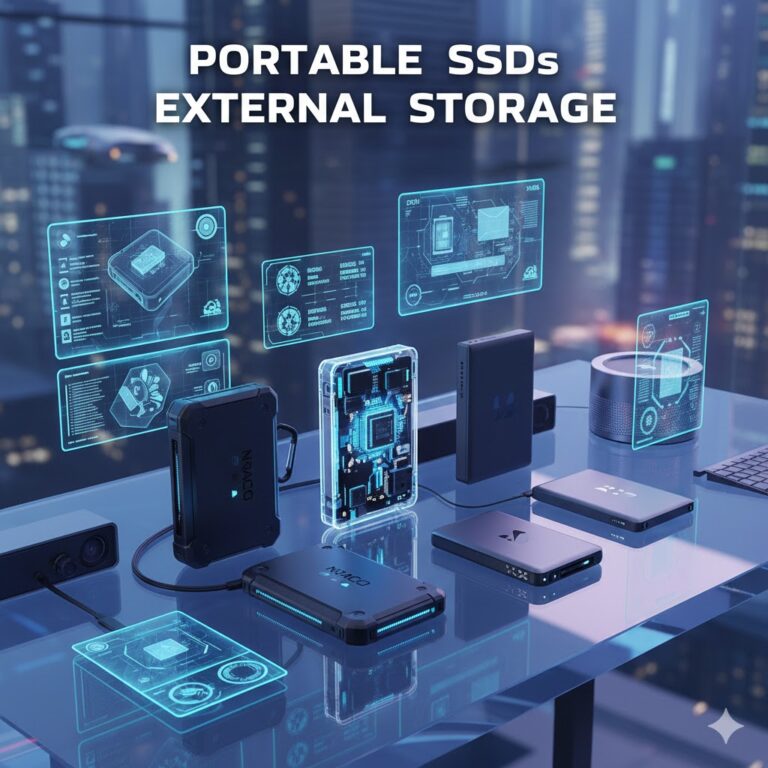 Featured image showing top portable SSDs external storage 2026 for high-speed performance in gaming, content creation, and productivity setups