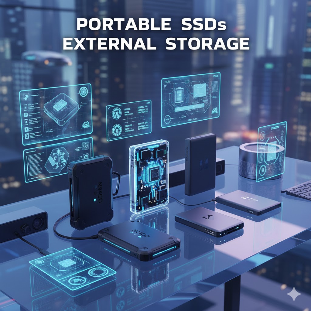 Featured image showing top portable SSDs external storage 2026 for high-speed performance in gaming, content creation, and productivity setups