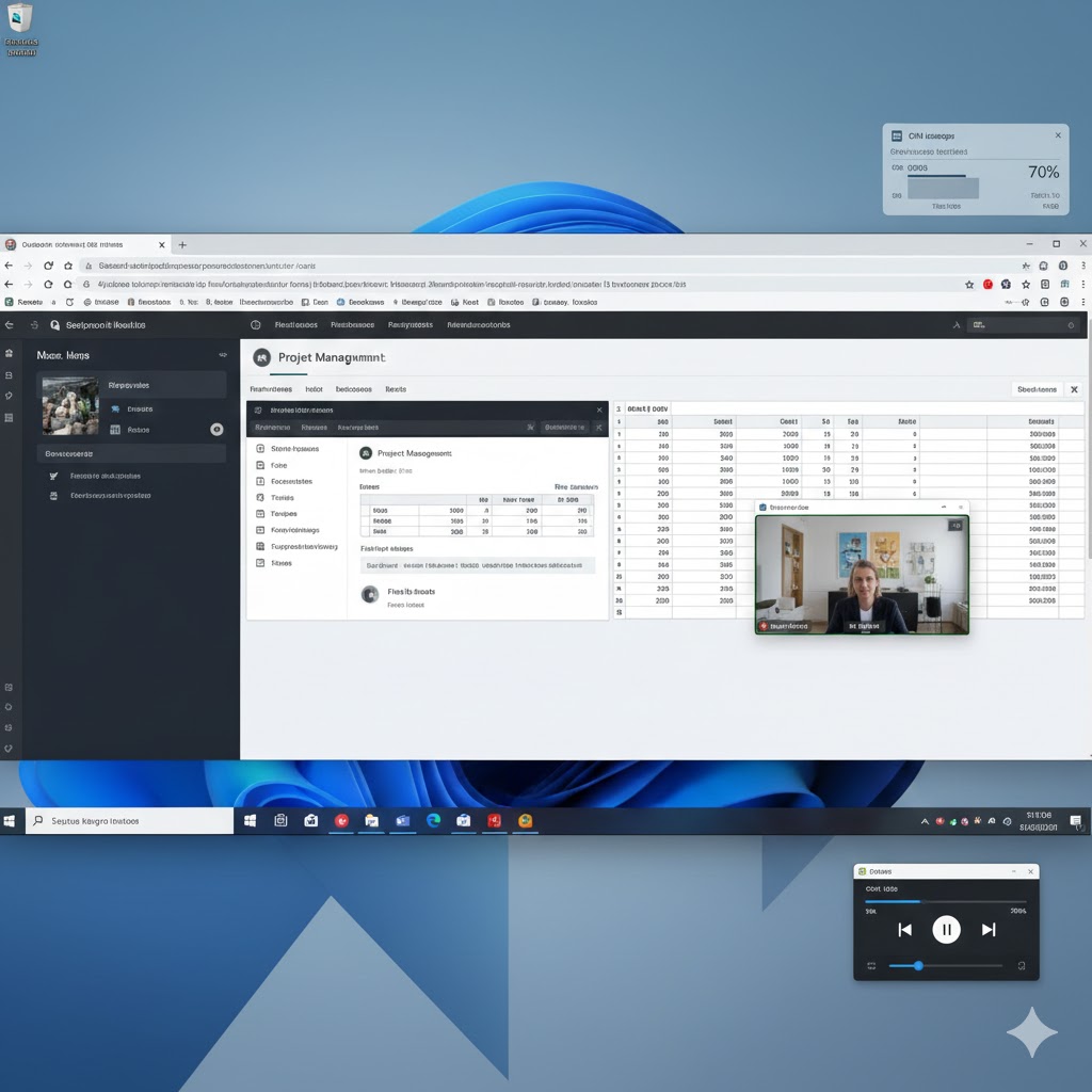 Laptop running multiple applications on 8GB  showing moderate performance