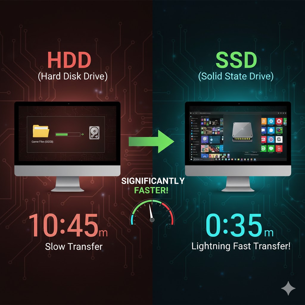 Real-world file transfer speed comparison between SSD and HDD