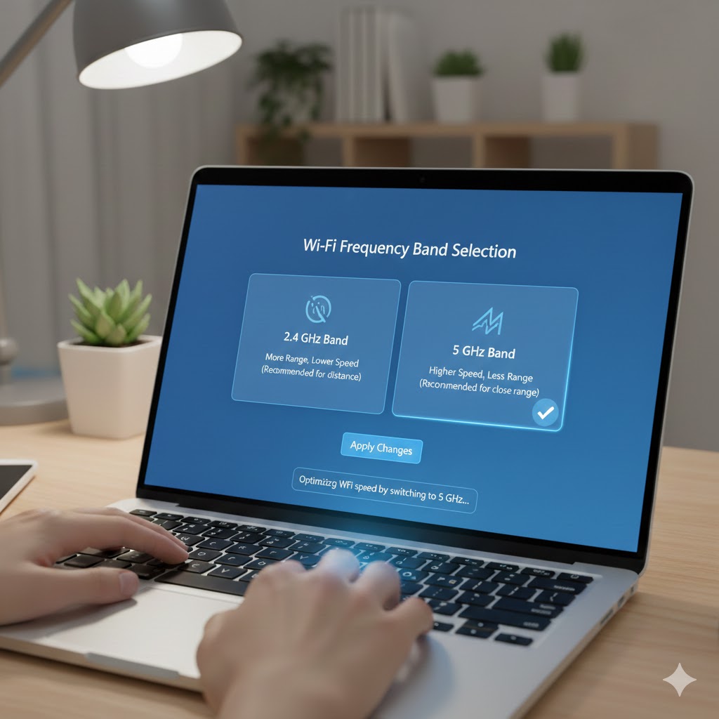 Switching Wi-Fi frequency bands on laptop to improve speed