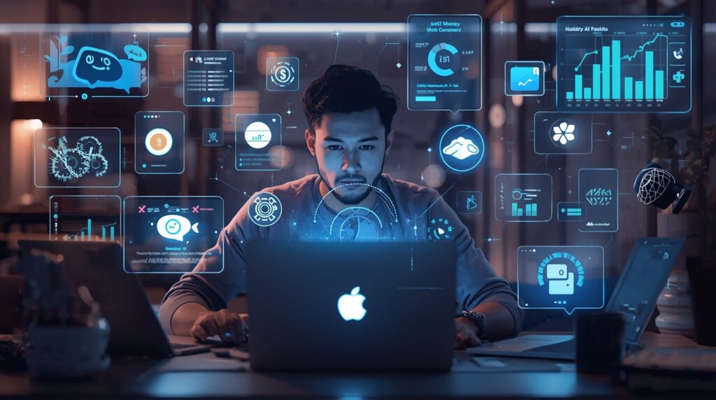 AI tools to make money online in 2026 concept with laptop and digital workspace