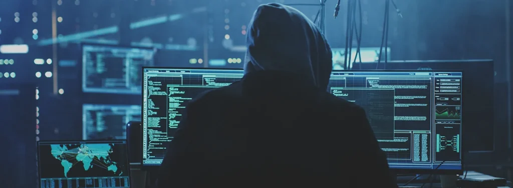 Cyber warfare hacker conducting a cyber attack during modern digital conflicts