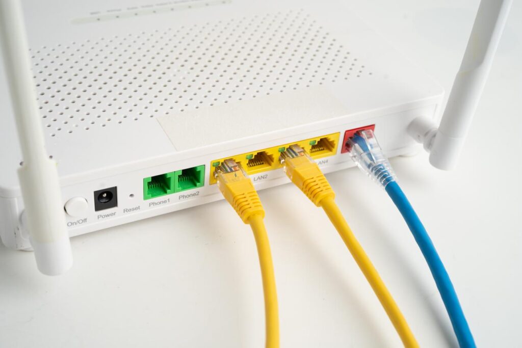 Ethernet cable connected to a router showing wired internet connection setup