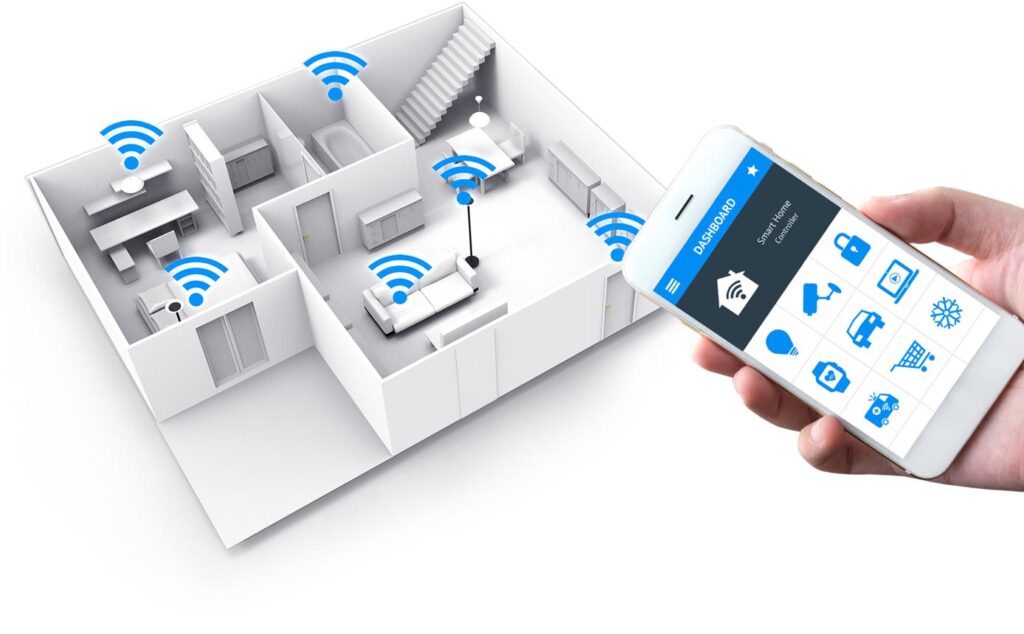 Wi-Fi signal coverage in a home showing interference from walls and distance
