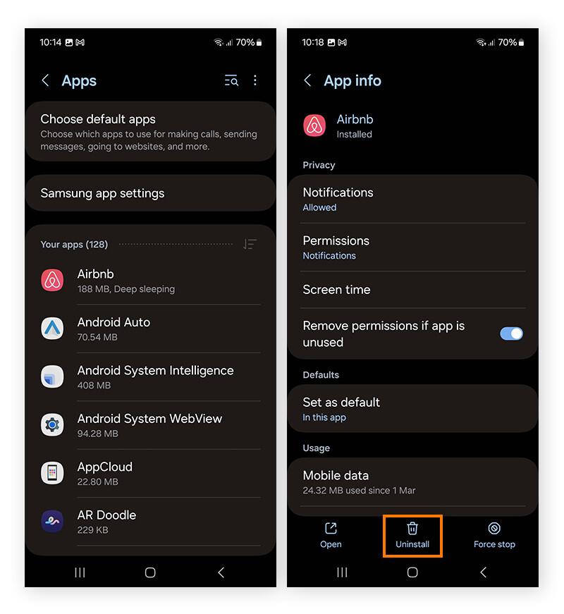 uninstalling unused apps to free up storage and improve speed